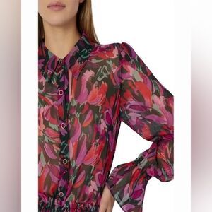 Milly Lacey Floral-Print Button-Down Sheer Top Blouse Size Medium